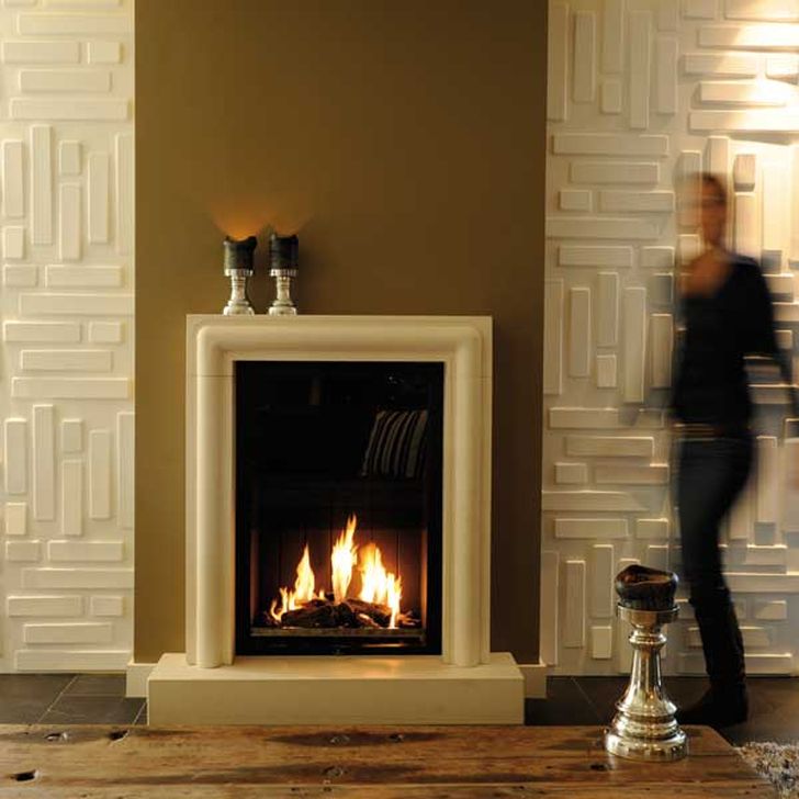 3d Decorative Wall Panels 3d Bricks Wall Panels with White Framed Fireplace and Wooden Table