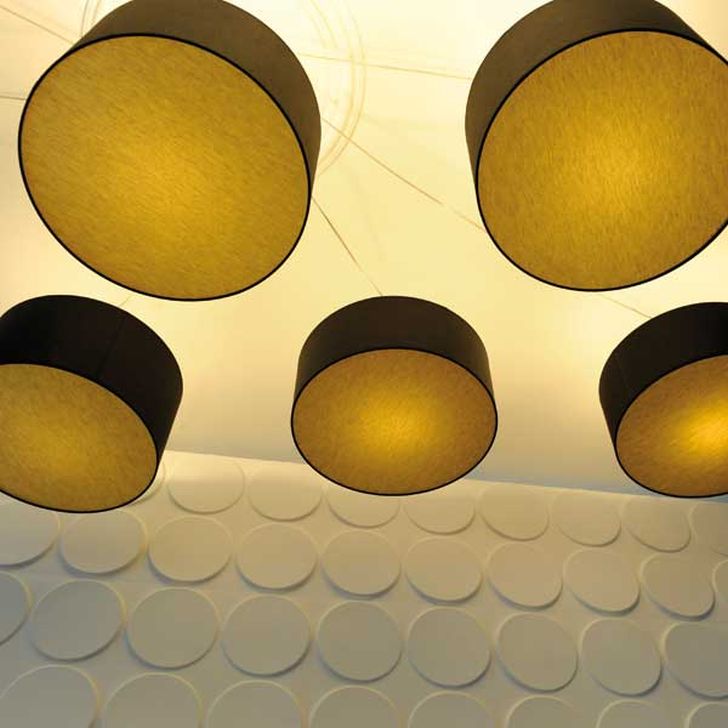 3d Decorative Wall Panels 3d Circles Wall Panels with Yellow Pendant Lamp