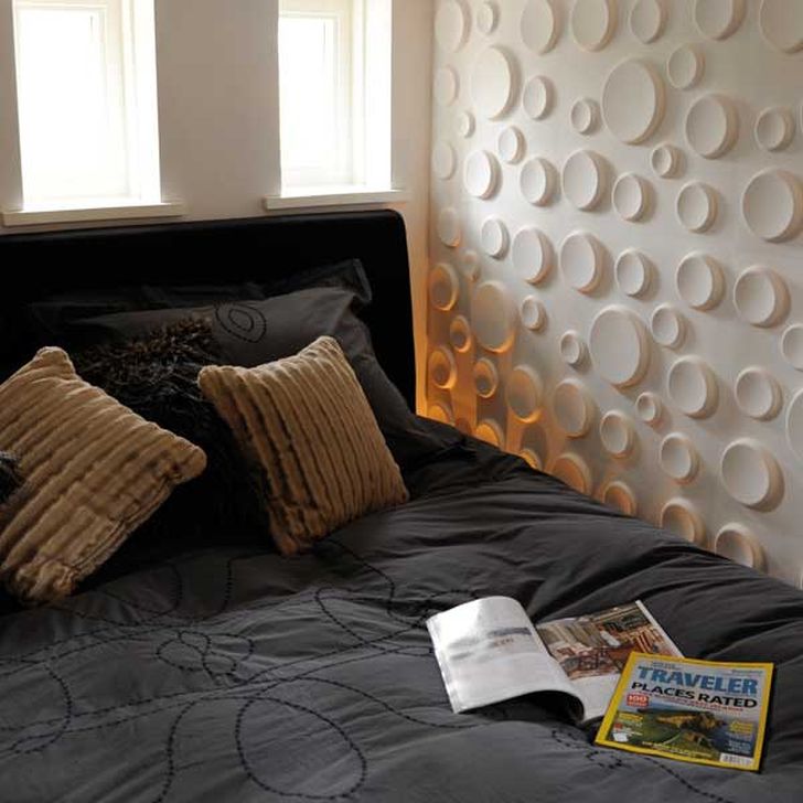 3d Decorative Wall Panels 3d Craters Wall Panels in the Bedroom with Dark Bedcover and Brown Cushion