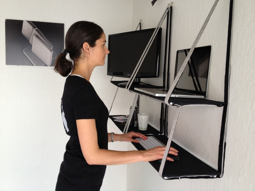 Wall Mount IKEA Standing Desk With The Dark Wooden Surface