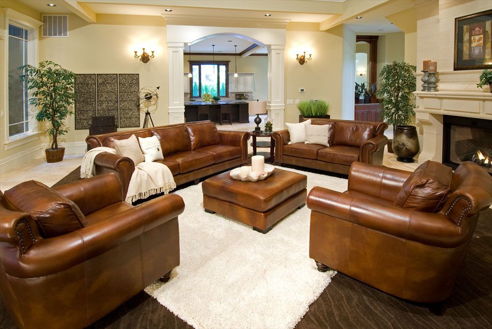 light brown leather living room set