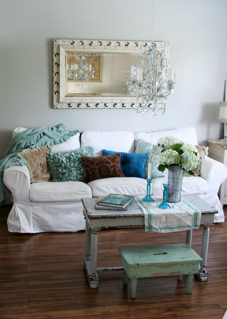 Vintage White Slipcovered Sofa and Decor