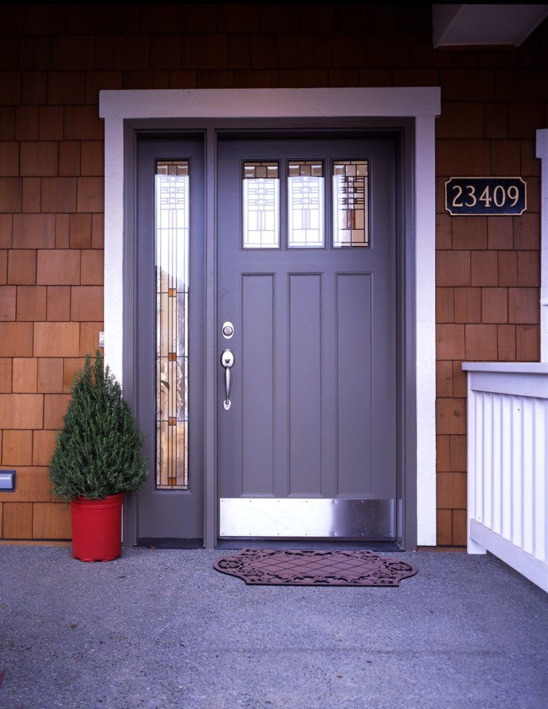 Sweet Purple Door with Single Sidelight plus Glass Inserts Upper Section